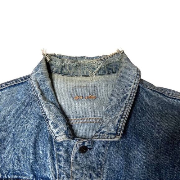 American Vintage 80s Levi’s Acid Wash White Tab Denim Trucker Jacket XL Thrashed - Picture 5 of 14